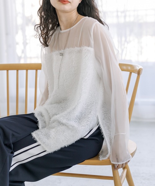 mystic（ミスティック）の「フリンジ切替ブラウス（シャツ/ブラウス・レディース・ブラック/ベージュ/オフホワイト・FREE）」の4枚目の写真