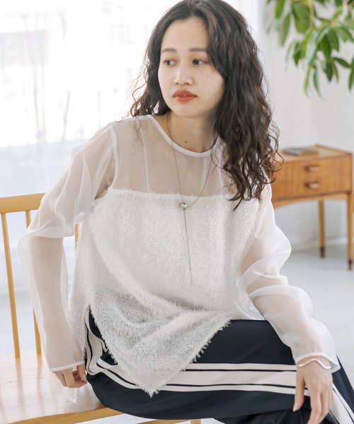 mystic（ミスティック）の「フリンジ切替ブラウス（シャツ/ブラウス・レディース・ブラック/ベージュ/オフホワイト・FREE）」の22枚目の写真