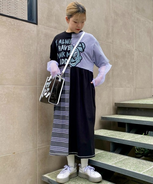 Candy Stripper（キャンディストリッパー）の「SILLY BEAR COMBINED TEE ワンピース（ワンピース・レディース・ピンク/ターコイズブルー/ブラック・2）」の4枚目の写真