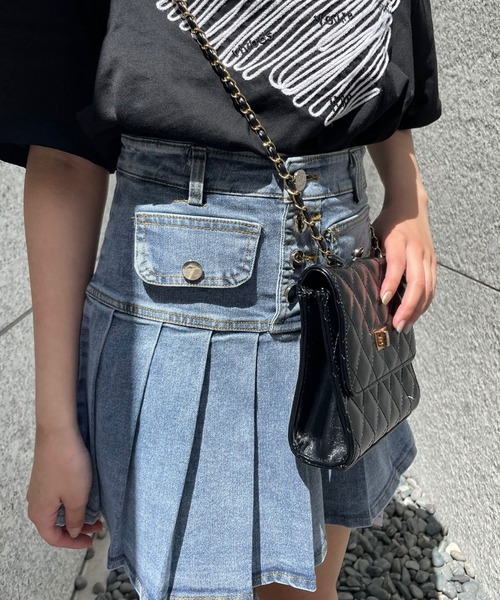 SPIGA（スピーガ）の「ﾌﾛﾝﾄ釦裾ﾌﾟﾘｰﾂﾃﾞﾆﾑﾐﾆｽｶｰﾄ（デニムスカート・レディース・ブルー/ブラック・SMALL/MEDIUM）」の14枚目の写真