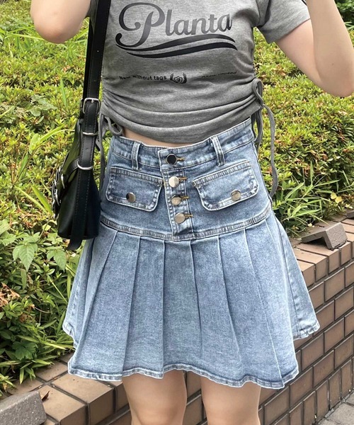 SPIGA（スピーガ）の「ﾌﾛﾝﾄ釦裾ﾌﾟﾘｰﾂﾃﾞﾆﾑﾐﾆｽｶｰﾄ（デニムスカート・レディース・ブルー/ブラック・SMALL/MEDIUM）」の19枚目の写真