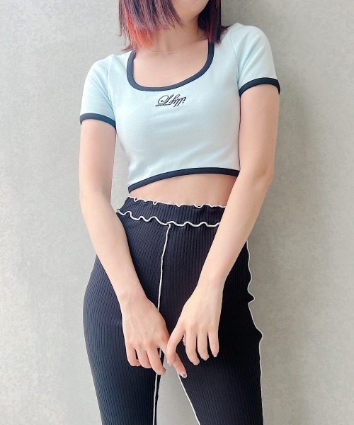 lilLilly（リルリリー）の「パイピングロゴトップス（Tシャツ/カットソー・レディース・ライトブルー/ネイビー/ホワイト/ピンク・FREE）」の7枚目の写真