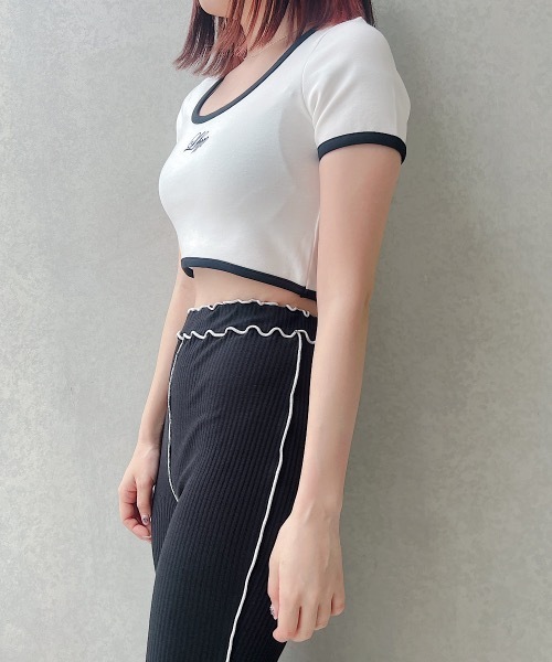 lilLilly（リルリリー）の「パイピングロゴトップス（Tシャツ/カットソー・レディース・ライトブルー/ネイビー/ホワイト/ピンク・FREE）」の9枚目の写真