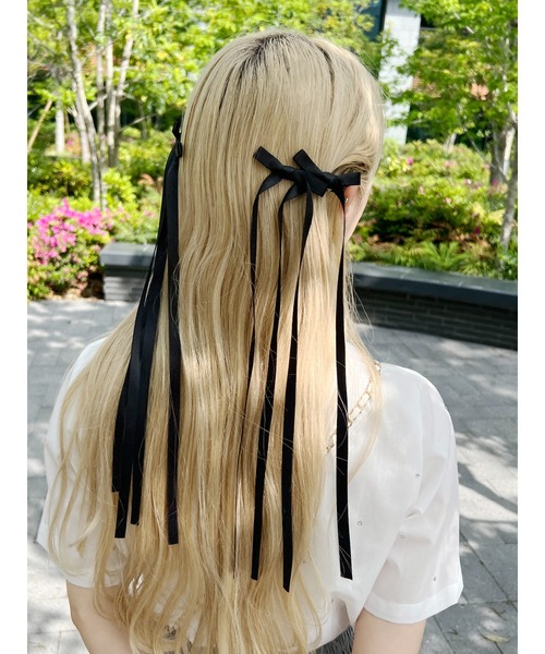 PHILLY(フィリー)の「【2点SET】ロングリボンクリップセット(バレッタ/ヘアクリップ・レディース・ブラック/ピンク/アイボリー・FREE)」の2枚目の写真
