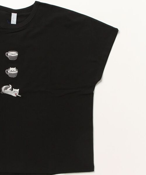 Emago(イマゴ)の「EMAGO 猫カップ刺繍ドルマンT 半袖(Tシャツ/カットソー・レディース・ネイビー/ホワイト/ブラック・FREE)」の5枚目の写真