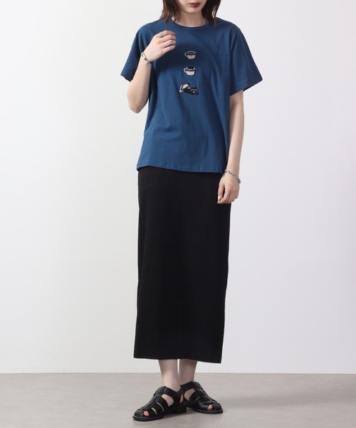 Emago(イマゴ)の「EMAGO 猫カップ刺繍ドルマンT 半袖(Tシャツ/カットソー・レディース・ネイビー/ホワイト/ブラック・FREE)」の7枚目の写真