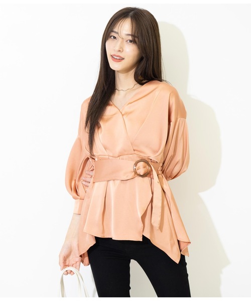 ANAP（アナップ）の「バックル付カシュクールデザイントップス（シャツ/ブラウス・レディース・ブラック/ホワイト/オレンジ・FREE）」の7枚目の写真