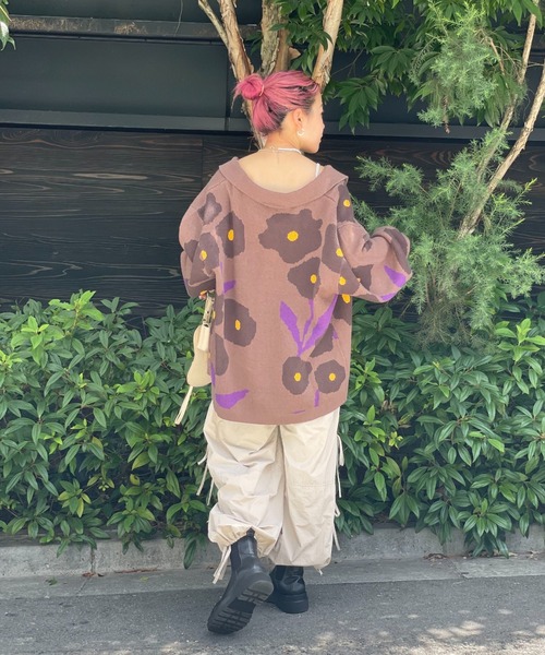 CIAOPANIC（チャオパニック）の「フラワージャガードニットポロカーデ（カーディガン/ボレロ・レディース・ブラック/アイボリー/グレー・MEDIUM/LARGE）」の7枚目の写真