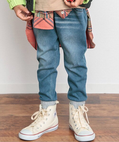 BREEZE（ブリーズ）の「デニムニットツイル リブ付クライミングパンツ（デニムパンツ・キッズ・ネイビー/ブルー・110/90/140/100/120/80/130）」の2枚目の写真