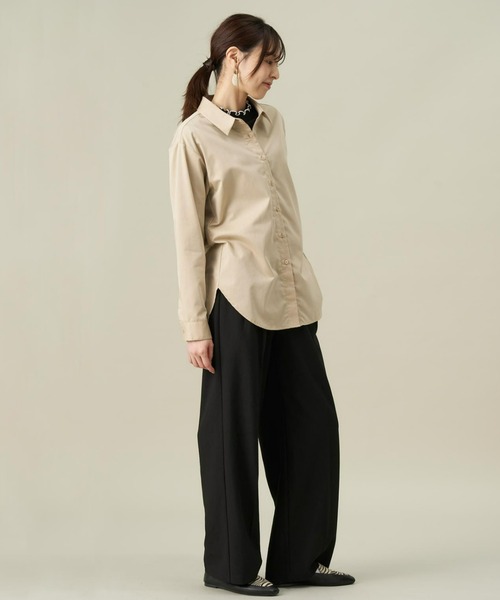 TOKYO SHIRTS（トウキョウシャツ）の「形態安定ノーアイロン  ワイドカラー 長袖オーバーシャツ（シャツ/ブラウス・レディース・ワインレッド/ネイビー/カーキオリーブ/ベージュ・M/L/LL）」の9枚目の写真