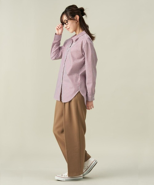 TOKYO SHIRTS（トウキョウシャツ）の「形態安定ノーアイロン  ワイドカラー 長袖オーバーシャツ（シャツ/ブラウス・レディース・ワインレッド/ネイビー/カーキオリーブ/ベージュ・M/L/LL）」の10枚目の写真