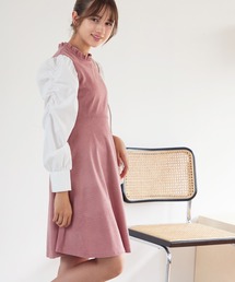 Amourire girl（アムリールガール）の「ボリュームスリーブ異素材ドッキングワンピース(130cm～150cm)（ワンピース・キッズ）」