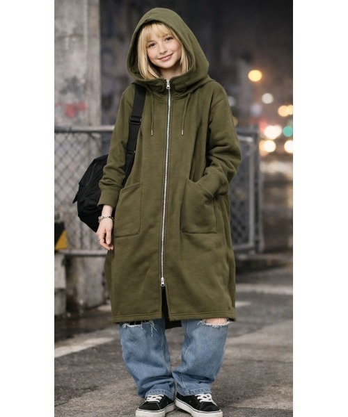 LAUTRE COTE(ロウトレコウト)の「ダブルジップロングパーカー(パーカー・レディース・ブラック/カーキ/グレー・XX-LARGE/X-LARGE/LARGE/MEDIUM)」の14枚目の写真