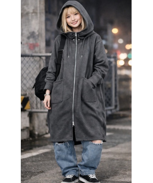 LAUTRE COTE(ロウトレコウト)の「ダブルジップロングパーカー(パーカー・レディース・ブラック/カーキ/グレー・XX-LARGE/X-LARGE/LARGE/MEDIUM)」の10枚目の写真