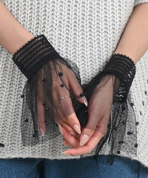 Felt-Maglietta（フェルトマリエッタ）の「パールレースメッシュ付け袖（アームカバー・レディース・ブラック/ホワイト・FREE）」の11枚目の写真