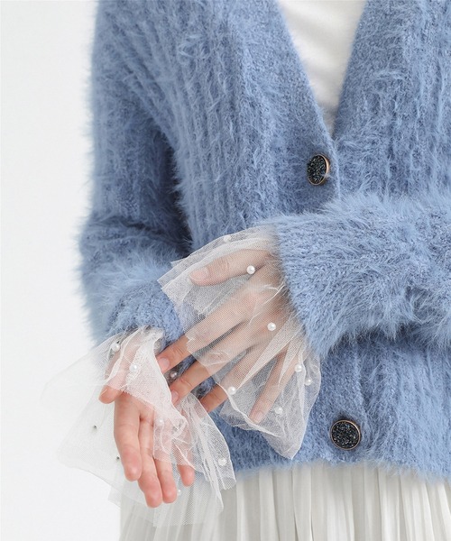 Felt-Maglietta（フェルトマリエッタ）の「パールレースメッシュ付け袖（アームカバー・レディース・ブラック/ホワイト・FREE）」の4枚目の写真