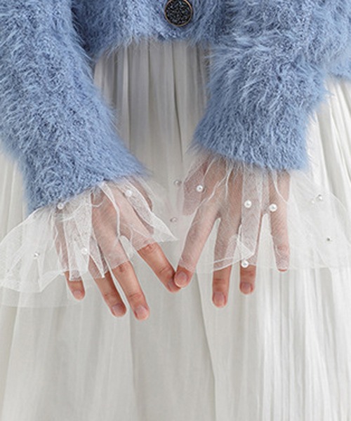 Felt-Maglietta（フェルトマリエッタ）の「パールレースメッシュ付け袖（アームカバー・レディース・ブラック/ホワイト・FREE）」の7枚目の写真