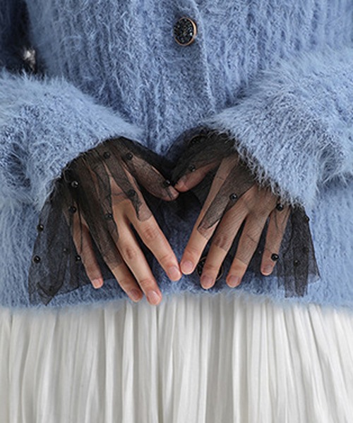 Felt-Maglietta（フェルトマリエッタ）の「パールレースメッシュ付け袖（アームカバー・レディース・ブラック/ホワイト・FREE）」の9枚目の写真