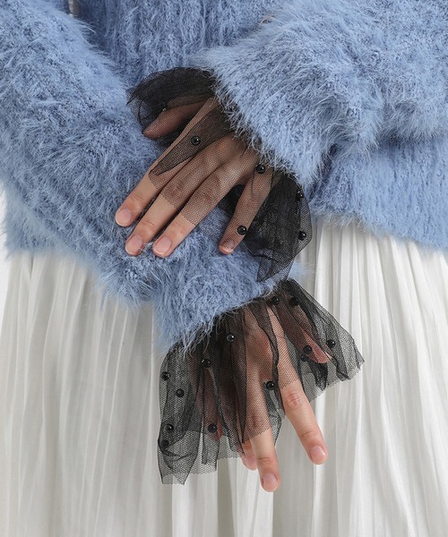 Felt-Maglietta（フェルトマリエッタ）の「パールレースメッシュ付け袖（アームカバー・レディース・ブラック/ホワイト・FREE）」の10枚目の写真