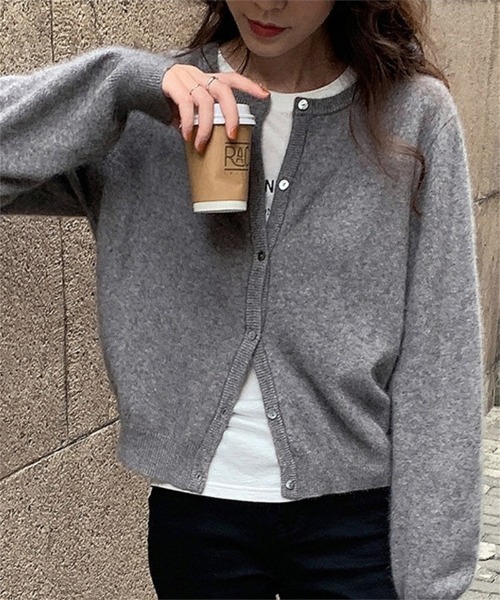 Ritzy（リッツィー）の「ショート丈 ニットカーディガン（カーディガン/ボレロ・レディース・ワイン/マスタード/モカ/グレー/カーキ/ブラック/ベージュ/パープル・FREE）」の3枚目の写真