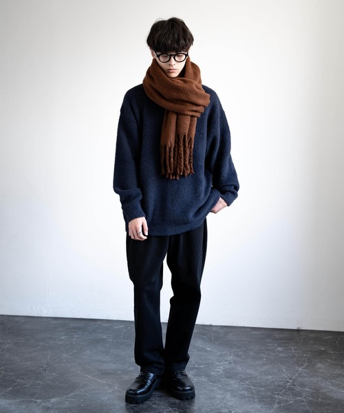 グレー系 パターン入り マフラー フリンジ付き fit=scale-down,w=1200