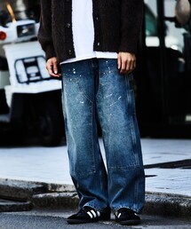 FREAK'S STORE | FREAK’S STORE/フリークスストア ストレートシルエット ワイド ダブルニー ペインターデニム/ビックシルエット/デニムパンツ/ワークパンツ/ペンキ加工(その他パンツ)