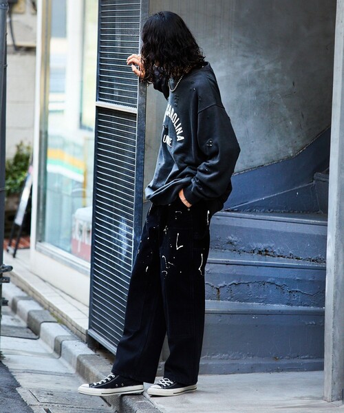 FREAK'S STORE(フリークスストア)の「FREAK’S STORE/フリークスストア ストレートシルエット ワイド ダブルニー ペインターデニム/ビックシルエット/デニムパンツ/ワークパンツ/ペンキ加工(その他パンツ・メンズ・ブラック/ネイビー・MEDIUM/LARGE)」の4枚目の写真