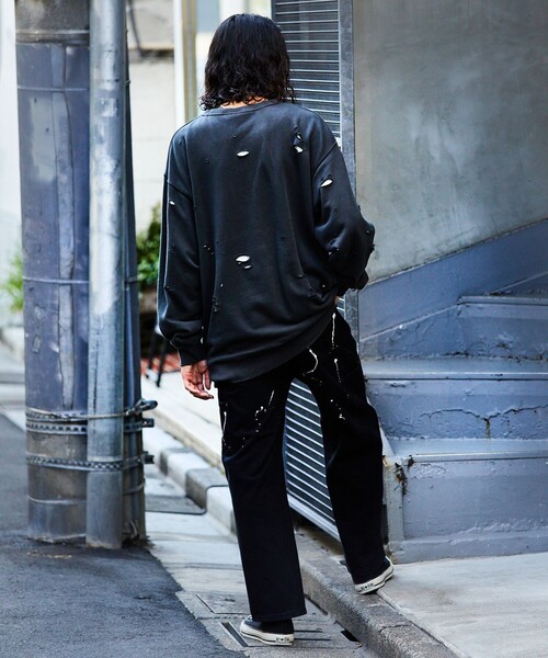 FREAK'S STORE(フリークスストア)の「FREAK’S STORE/フリークスストア ストレートシルエット ワイド ダブルニー ペインターデニム/ビックシルエット/デニムパンツ/ワークパンツ/ペンキ加工(その他パンツ・メンズ・ブラック/ネイビー・MEDIUM/LARGE)」の5枚目の写真