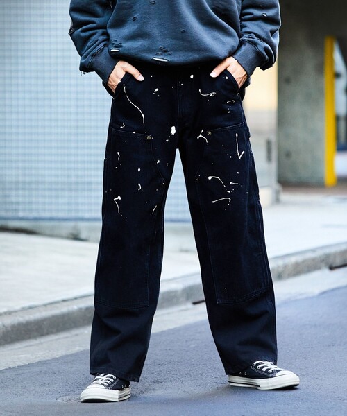 FREAK'S STORE(フリークスストア)の「FREAK’S STORE/フリークスストア ストレートシルエット ワイド ダブルニー ペインターデニム/ビックシルエット/デニムパンツ/ワークパンツ/ペンキ加工(その他パンツ・メンズ・ブラック/ネイビー・MEDIUM/LARGE)」の7枚目の写真