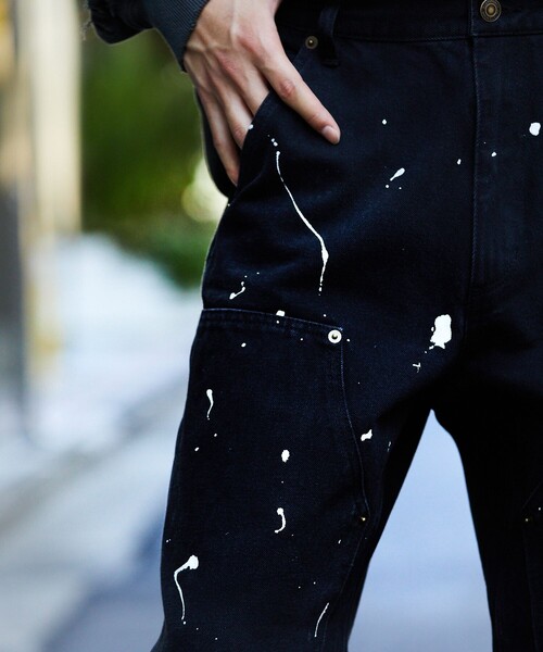 FREAK'S STORE(フリークスストア)の「FREAK’S STORE/フリークスストア ストレートシルエット ワイド ダブルニー ペインターデニム/ビックシルエット/デニムパンツ/ワークパンツ/ペンキ加工(その他パンツ・メンズ・ブラック/ネイビー・MEDIUM/LARGE)」の15枚目の写真