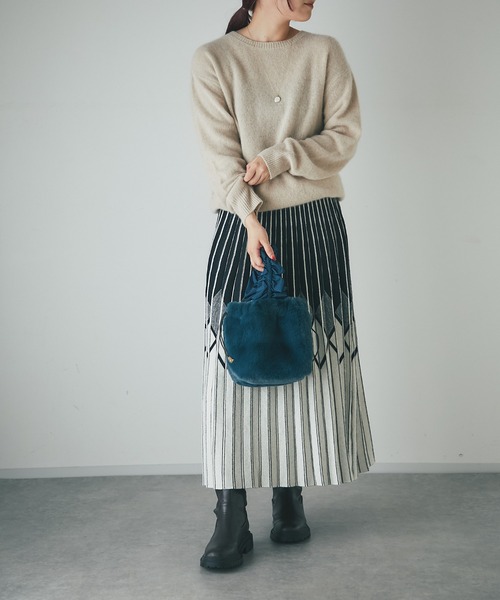 un dix cors（アンディコール）の「柄ニットスカート（スカート・レディース・ブラック/アイボリー・FREE）」の12枚目の写真