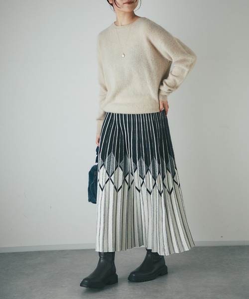 un dix cors（アンディコール）の「柄ニットスカート（スカート・レディース・ブラック/アイボリー・FREE）」の8枚目の写真