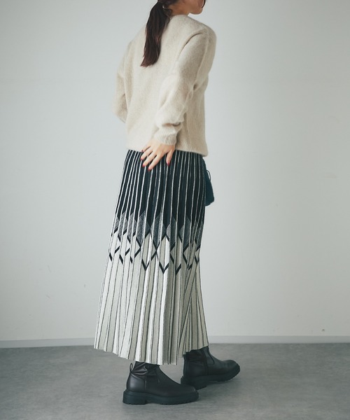 un dix cors（アンディコール）の「柄ニットスカート（スカート・レディース・ブラック/アイボリー・FREE）」の10枚目の写真