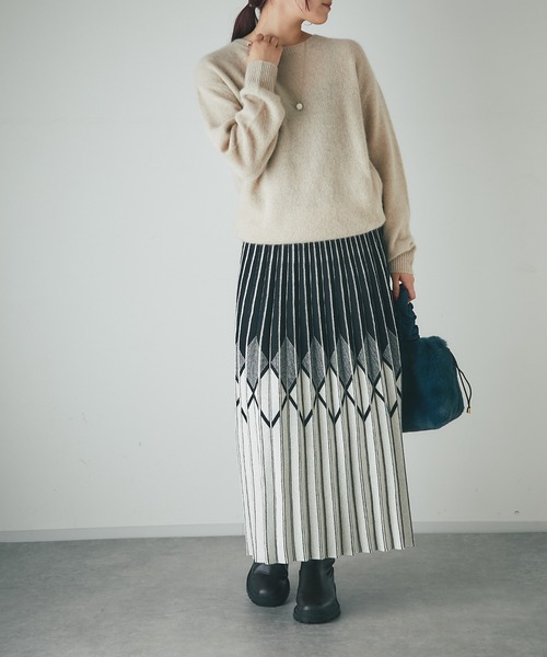 un dix cors（アンディコール）の「柄ニットスカート（スカート・レディース・ブラック/アイボリー・FREE）」の11枚目の写真