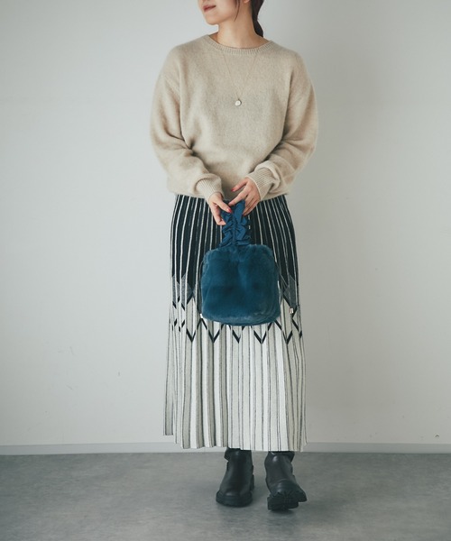 un dix cors（アンディコール）の「柄ニットスカート（スカート・レディース・ブラック/アイボリー・FREE）」の9枚目の写真