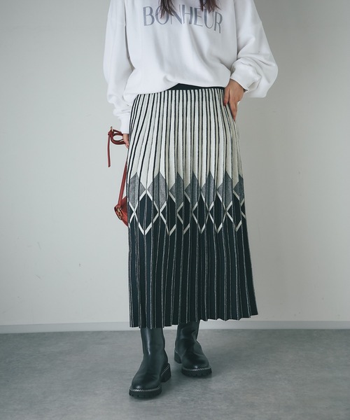 un dix cors（アンディコール）の「柄ニットスカート（スカート・レディース・ブラック/アイボリー・FREE）」の16枚目の写真