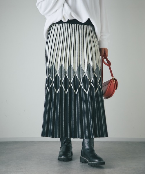 un dix cors（アンディコール）の「柄ニットスカート（スカート・レディース・ブラック/アイボリー・FREE）」の19枚目の写真