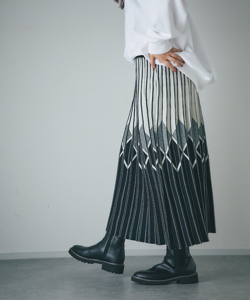 un dix cors（アンディコール）の「柄ニットスカート（スカート・レディース・ブラック/アイボリー・FREE）」の17枚目の写真