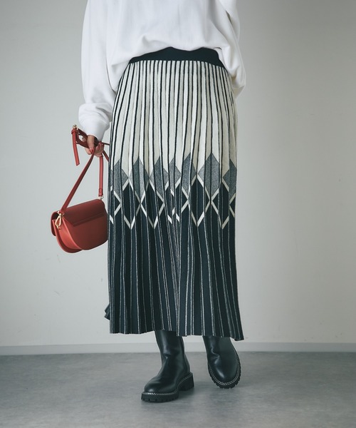 un dix cors（アンディコール）の「柄ニットスカート（スカート・レディース・ブラック/アイボリー・FREE）」の15枚目の写真