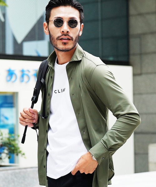 jiggys shop（ジギーズショップ）の「ハイパーストレッチ ホリゾンタルカラー 長袖シャツ（シャツ/ブラウス・メンズ・オリーブ/ネイビー/ブラック/ホワイト・LARGE/X-LARGE/MEDIUM）」の3枚目の写真