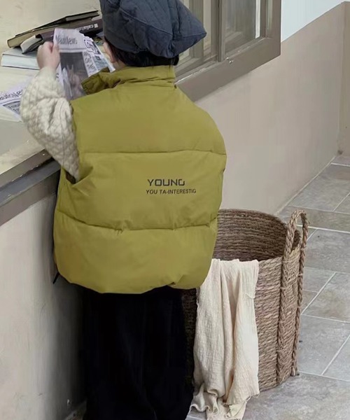 aimoha（アイモハ）の「【aimoha-KIDS-】子供服 ベーシックフェイクダウンオーバーサイズベスト（ダウンベスト・キッズ・チョコ/イエロー・110/130/100/120/90）」の6枚目の写真