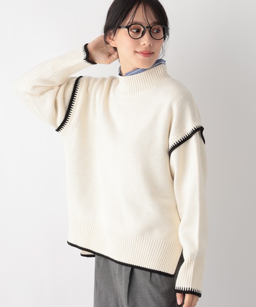 GLOBAL WORK（グローバルワーク）の「毛玉になりにくいステッチプルオーバー/982742（ニット/セーター・レディース・オフホワイト/ブラック/イエロー系その他7/ベージュ・MEDIUM/LARGE）」の8枚目の写真