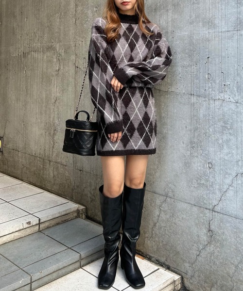セール】アーガイル柄ニットワンピース（ワンピース）｜INGNI（イング
