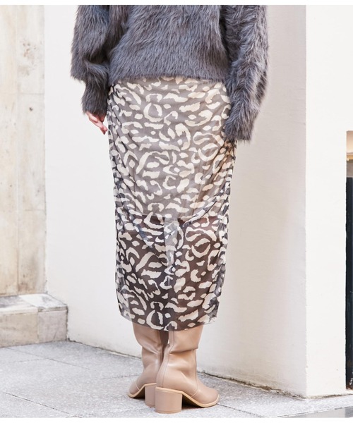 Settimissimo（セッティミッシモ）の「ITALY レオパード柄 メッシュ シャーリング タイト スカート（スカート・レディース・ブラック・FREE）」の4枚目の写真