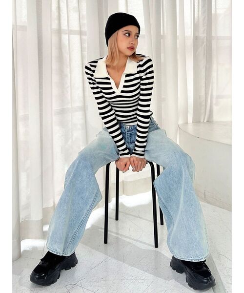 GYDA（ジェイダ）の「ハイウエスト OVER LAP ワイドレッグデニム