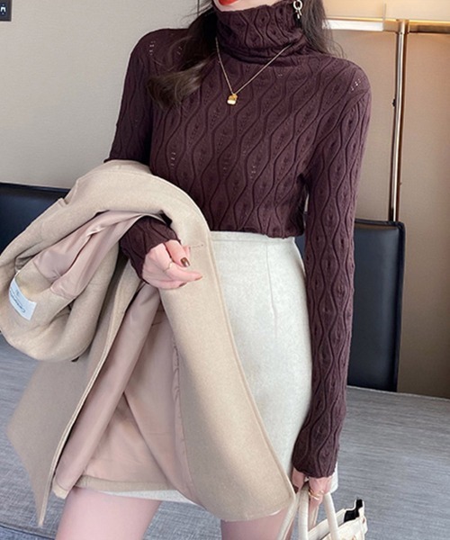 Miniministore(ミニミニストア)の「ハイネックニットトップス レディース秋冬(ニット/セーター・レディース・グレー/ブラック/ライトベージュ/ブラウン/ホワイト・フリー)」の17枚目の写真