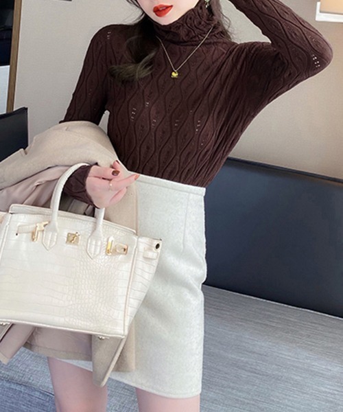 Miniministore(ミニミニストア)の「ハイネックニットトップス レディース秋冬(ニット/セーター・レディース・グレー/ブラック/ライトベージュ/ブラウン/ホワイト・フリー)」の18枚目の写真