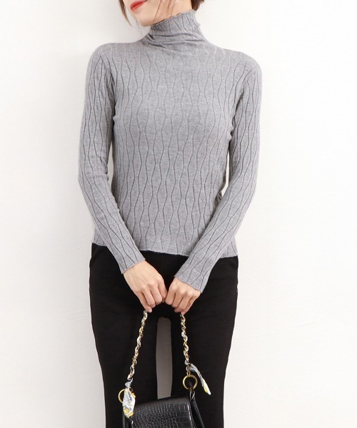 Miniministore(ミニミニストア)の「ハイネックニットトップス レディース秋冬(ニット/セーター・レディース・グレー/ブラック/ライトベージュ/ブラウン/ホワイト・フリー)」の19枚目の写真