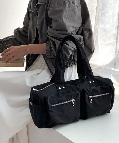 Chick(チック)の「▲Double Pocket Bag / ダブルポケットボストンバッグ(ハンドバッグ・レディース・カーキ/ブラック/ホワイト・FREE)」の2枚目の写真