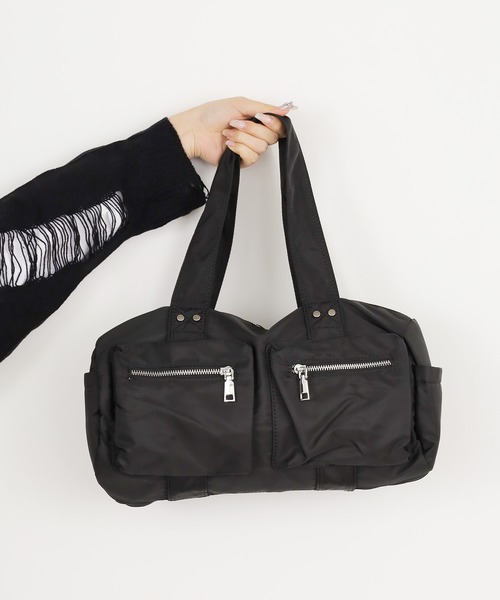 Chick(チック)の「▲Double Pocket Bag / ダブルポケットボストンバッグ(ハンドバッグ・レディース・カーキ/ブラック/ホワイト・FREE)」の14枚目の写真